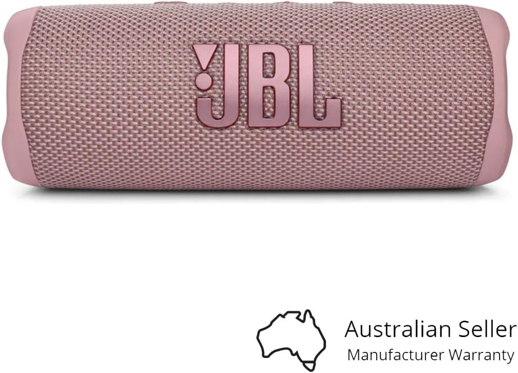 JBL Flip 6 portable speaker in pink textured fabric with JBL logo on front