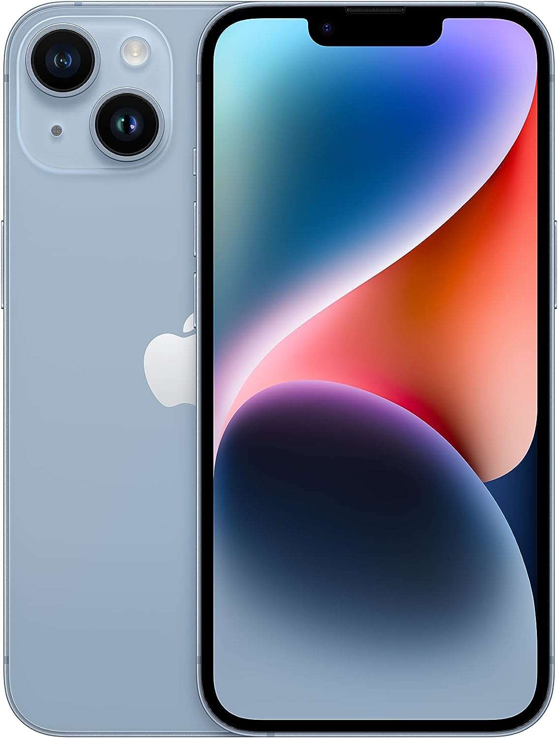 Light blue smartphone front display and back with dual rear cameras