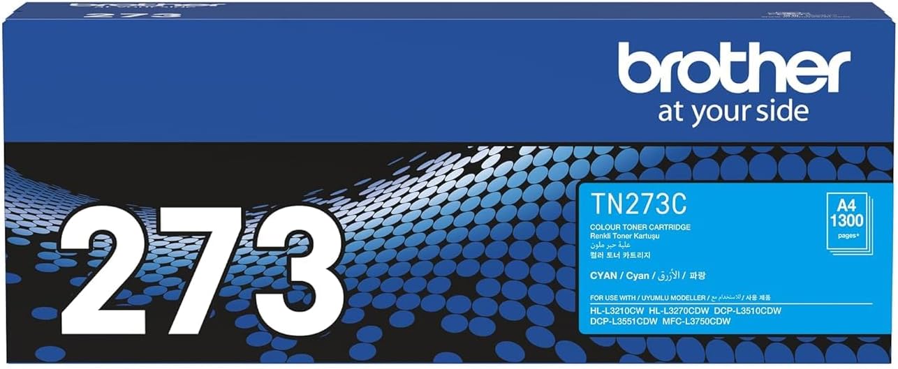 Brother TN273C cyan toner cartridge box, A4 1300-page print label