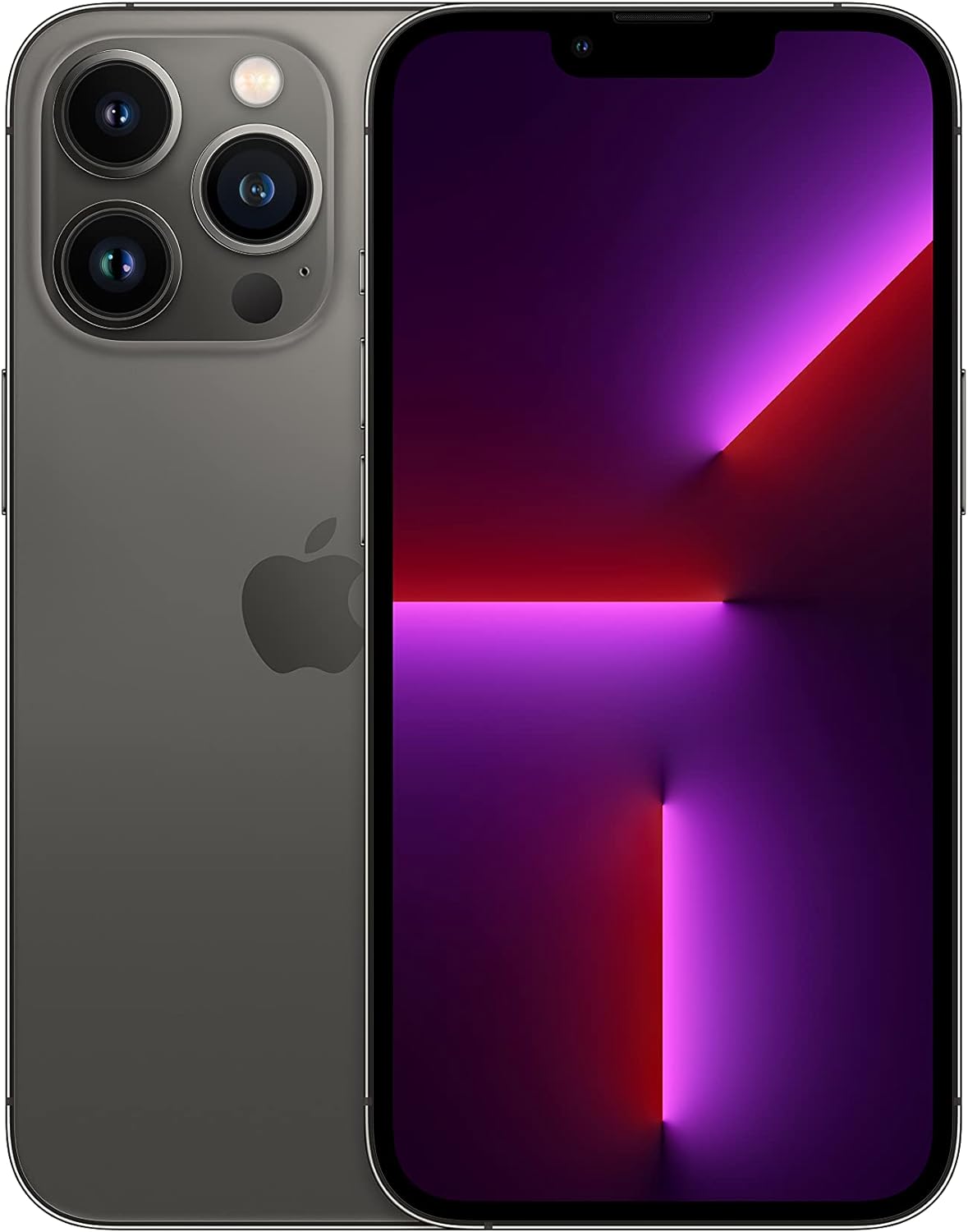 Graphite Apple iPhone smartphone front and back with triple cameras