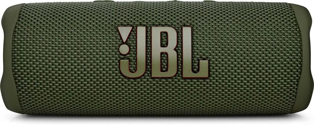 JBL Flip 6 portable speaker, olive green fabric grille with JBL logo on front
