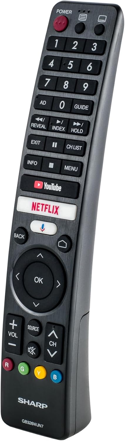 Sharp TV remote control with number pad, Netflix button, and navigation keys
