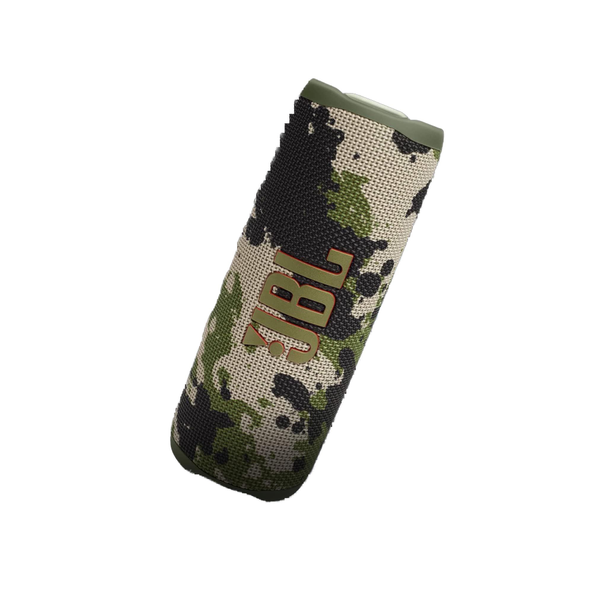 JBL Flip 6 portable speaker with camouflage fabric and visible side controls