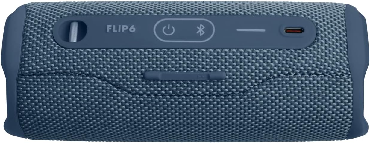 Portable Bluetooth speaker rear panel with power, Bluetooth icons, and USB-C charging port