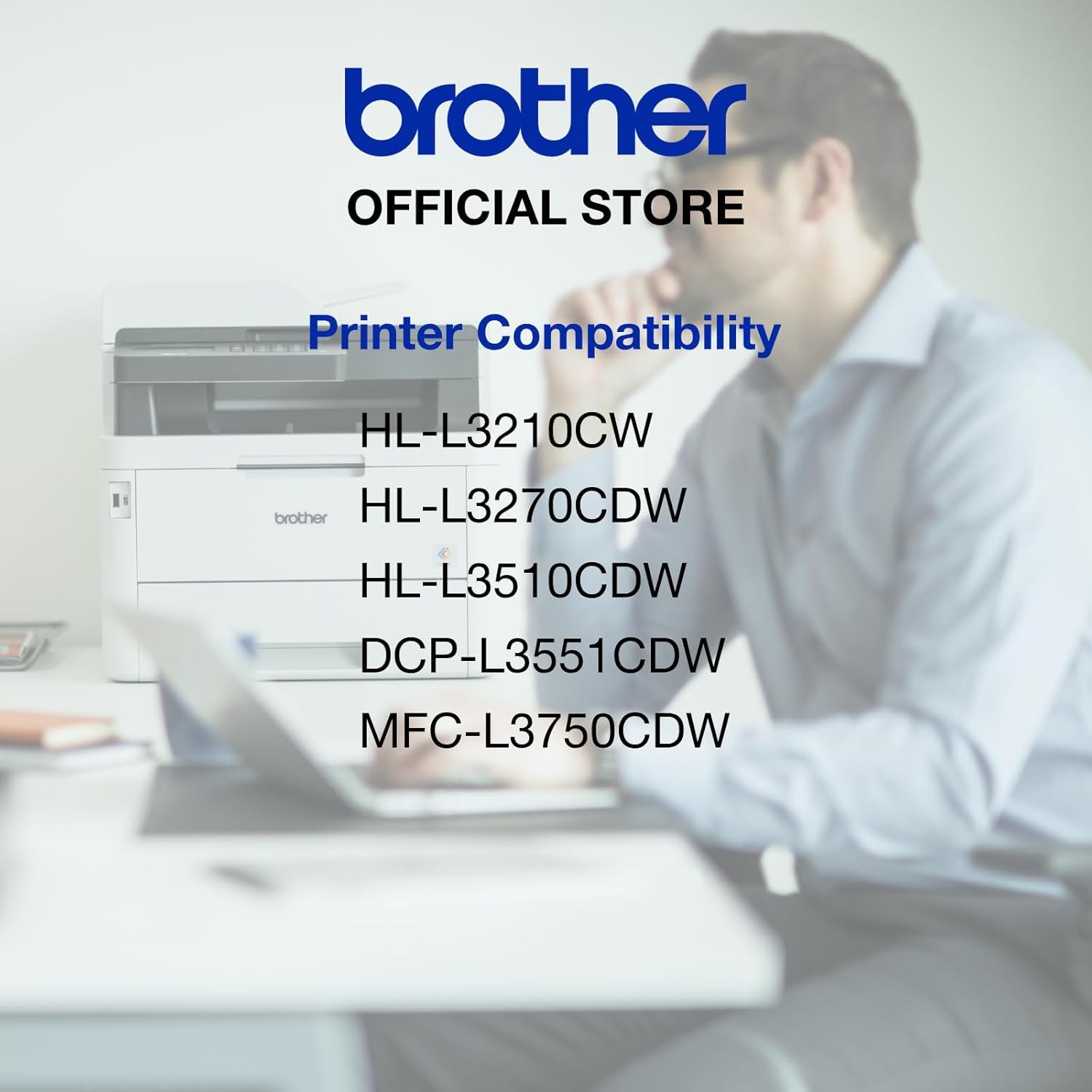 Office laser printer with compatibility list for supported Brother models
