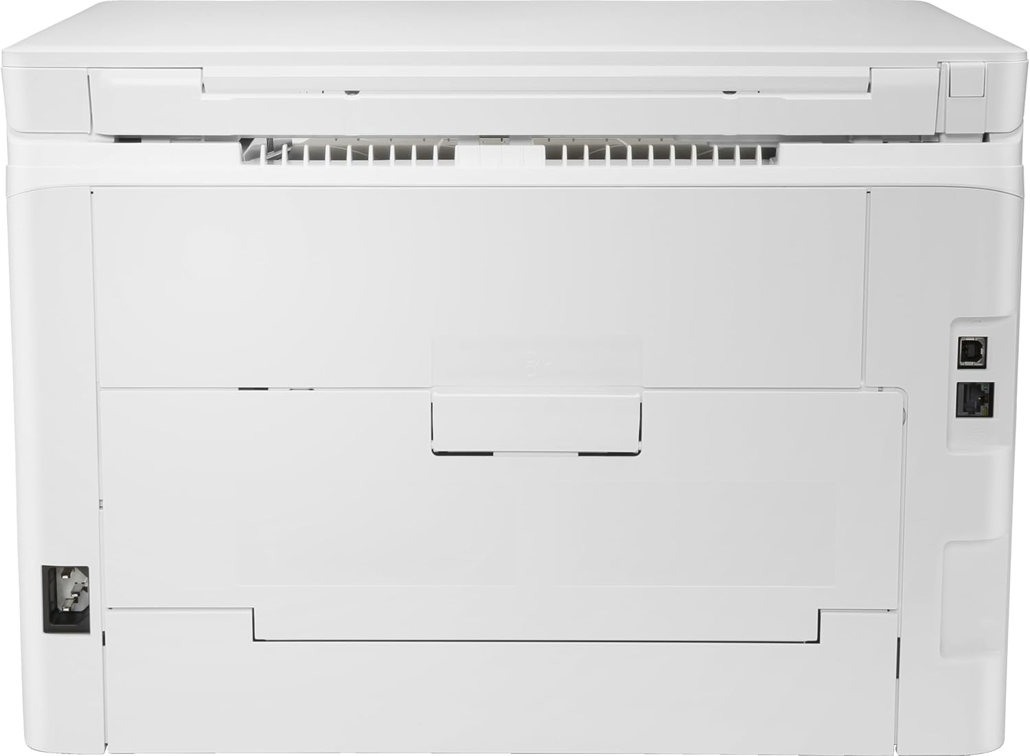 HP Color LaserJet Pro MFP M182n printer rear view with ports and covered paper path