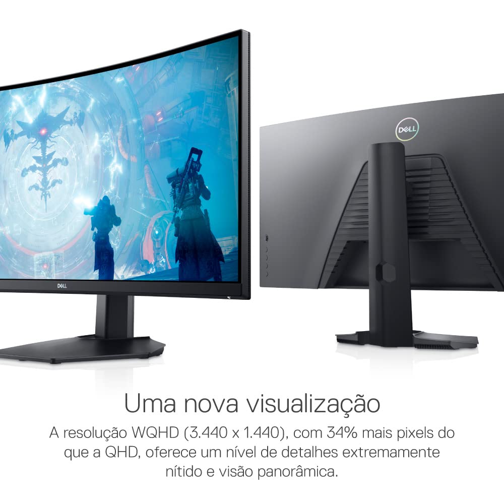 Black curved gaming monitor shown from two angles with center stand