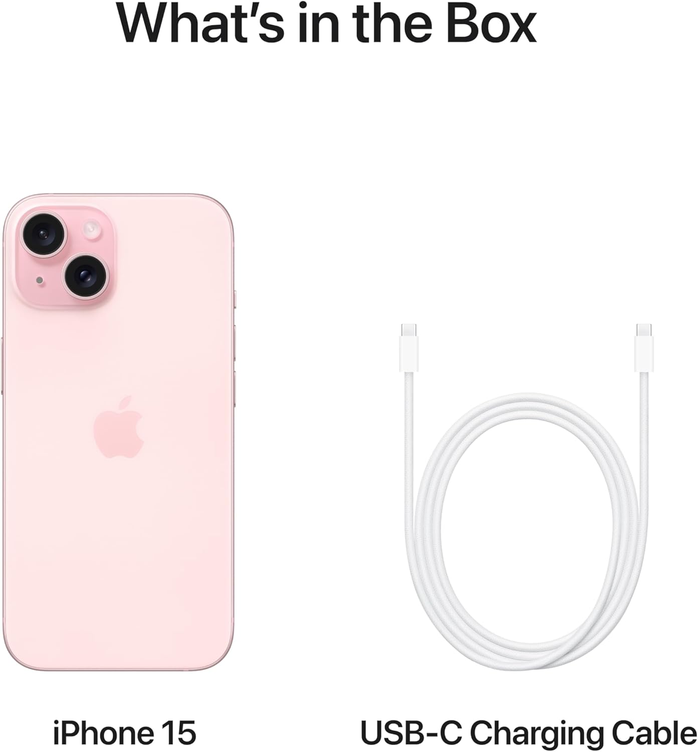 Pink smartphone back with dual cameras and USB-C charging cable