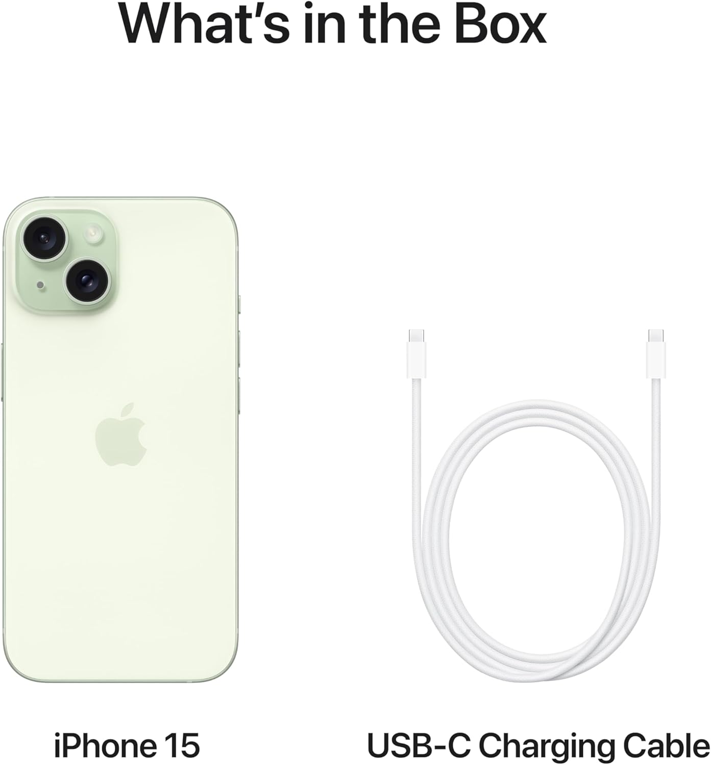 Light green smartphone back with dual cameras and USB-C charging cable