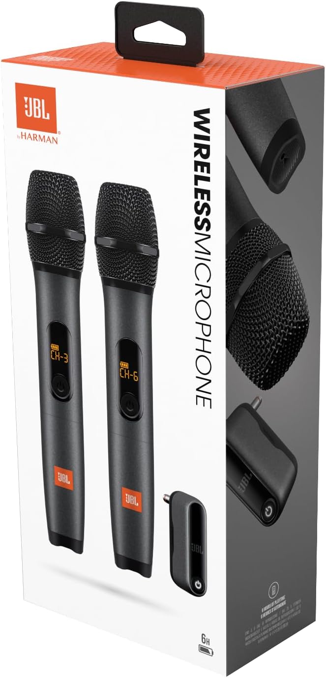JBL handheld dynamic microphone set in retail box with black wire-mesh heads