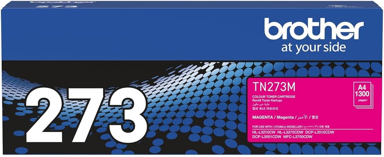 Brother TN273M magenta toner cartridge box, A4 1300-page print label