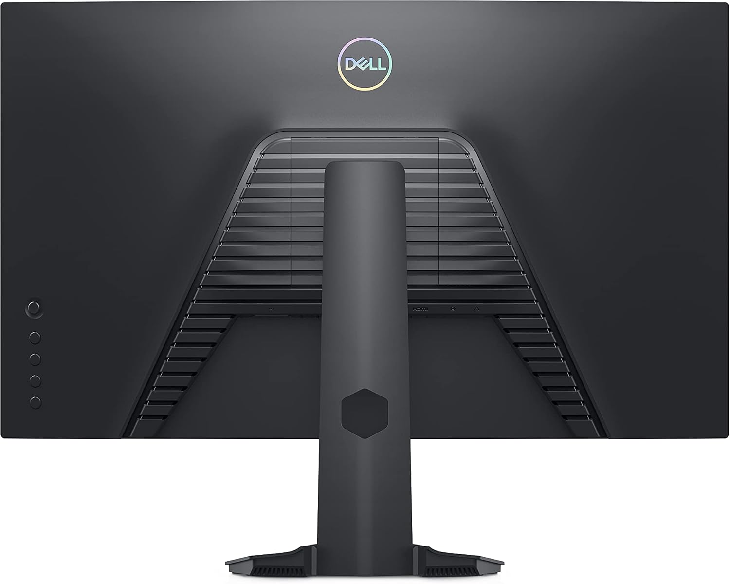 Curved gaming monitor back view with Dell logo and vented grille