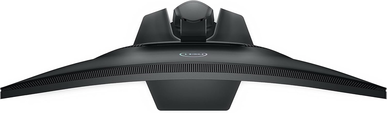 Curved gaming monitor top view with central stand mount and slim bezel