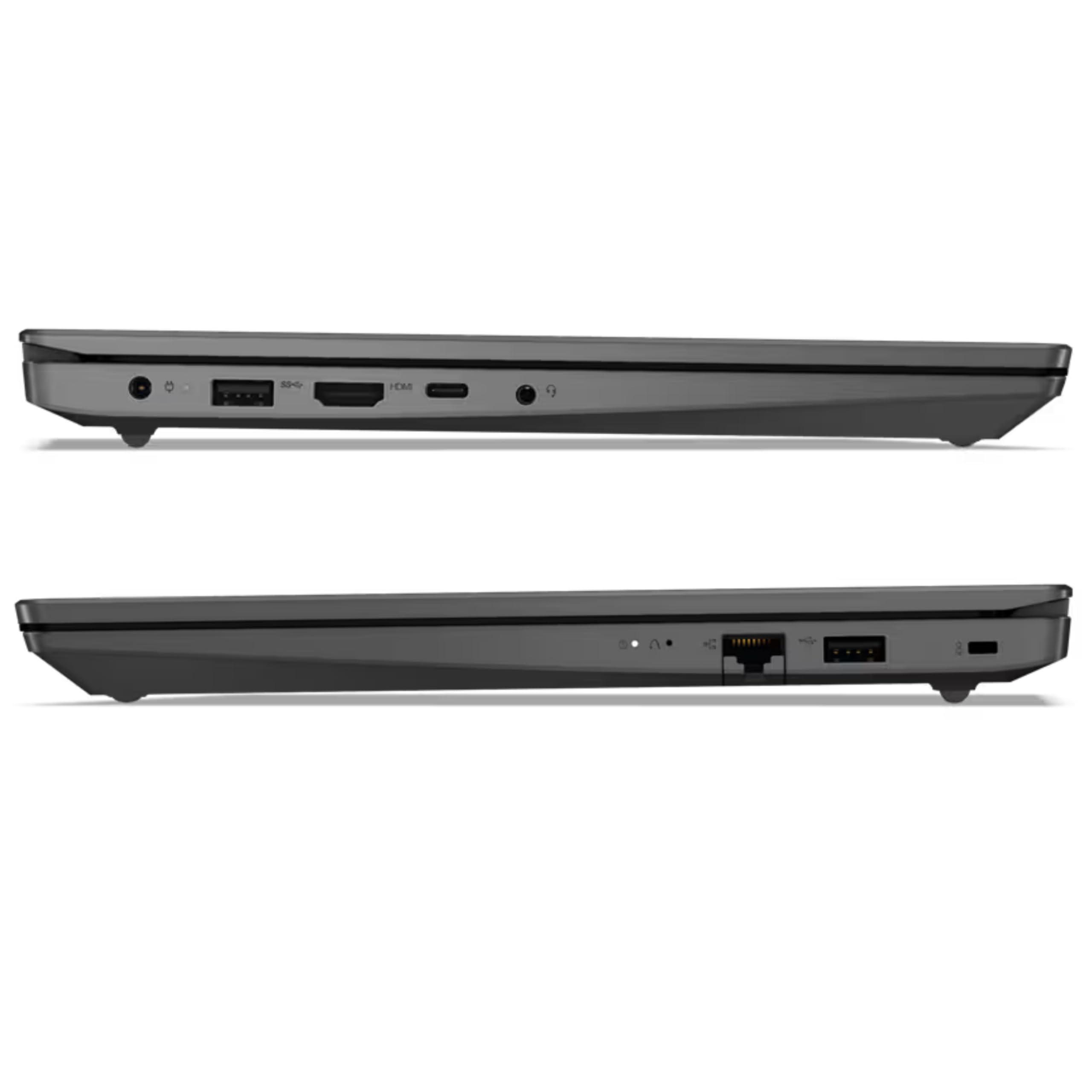 Black Lenovo laptop side ports view with USB and audio connectors