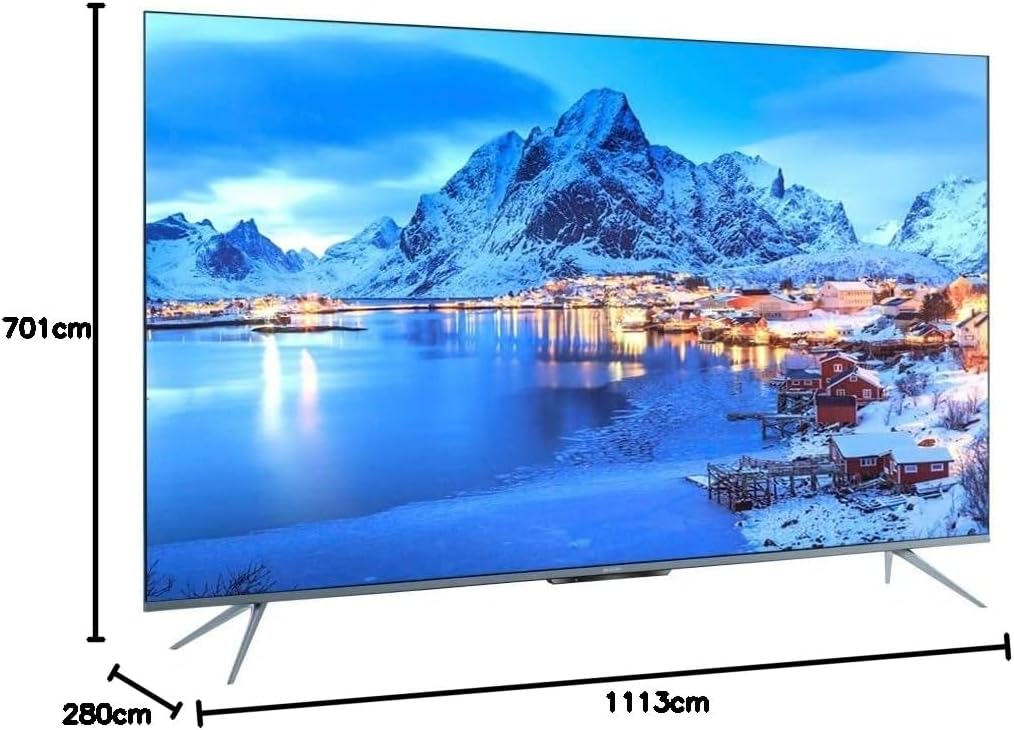 55-inch Sharp 4K smart LED TV with height and width measurement overlay