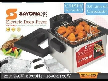 Black electric deep fryer with removable frying basket and viewing window