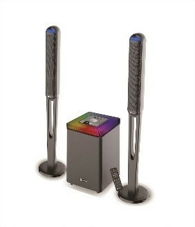 Radio system with two tall antennas, desktop unit, and remote control