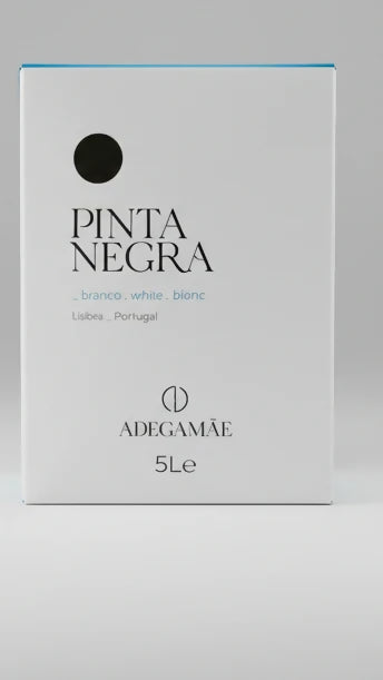 PINTA NEGRA wine box, ADEGACAME 5L, white packaging with black logo text