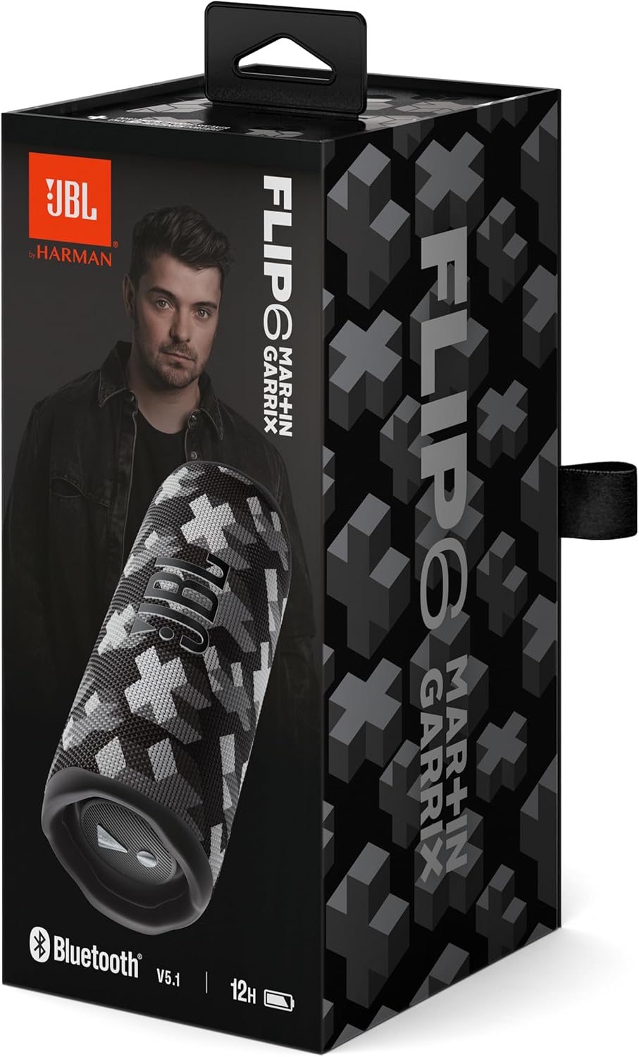 JBL Flip 6 Martin Garrix Bluetooth speaker product box with speaker shown
