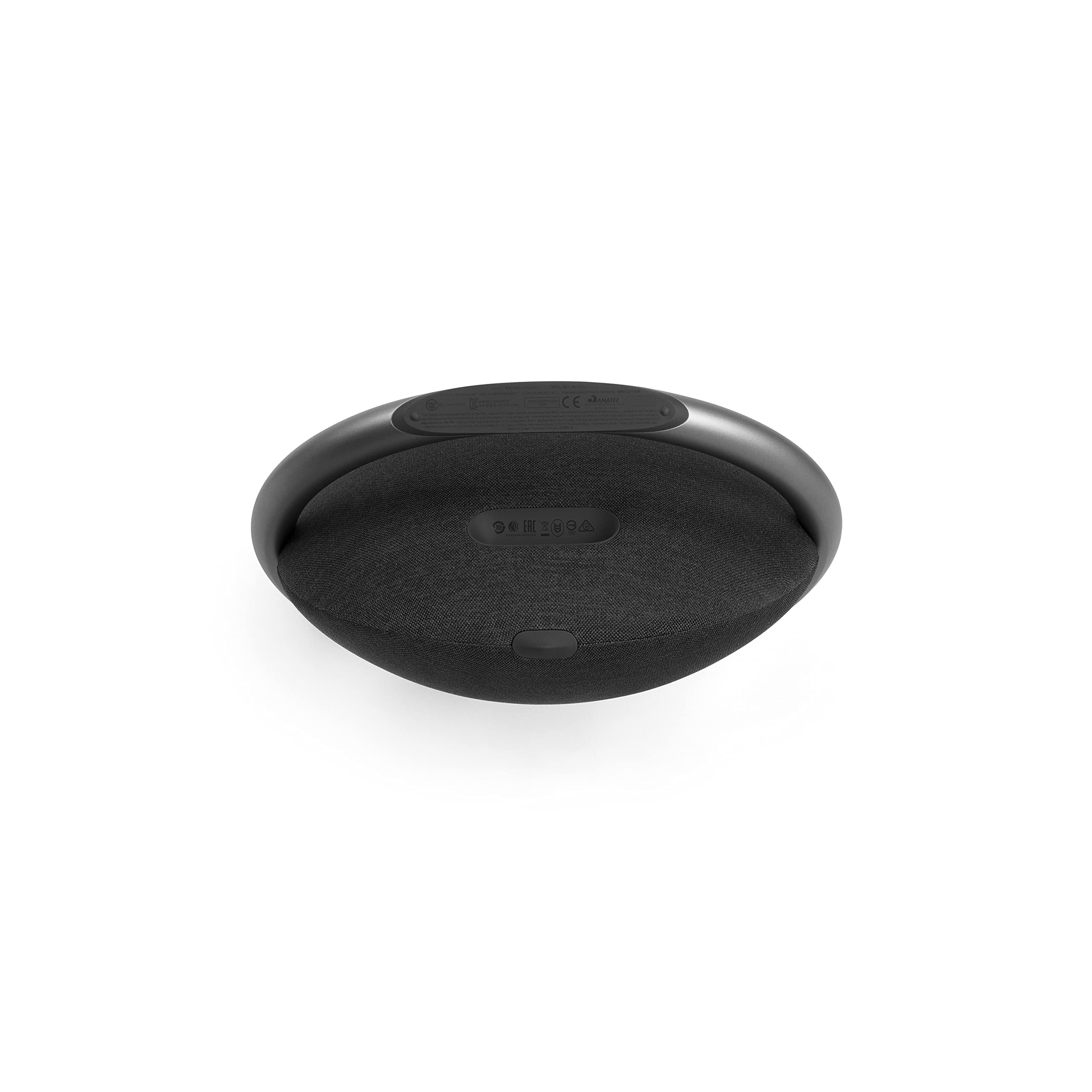 Portable Bluetooth speaker base with black fabric and control buttons on the back