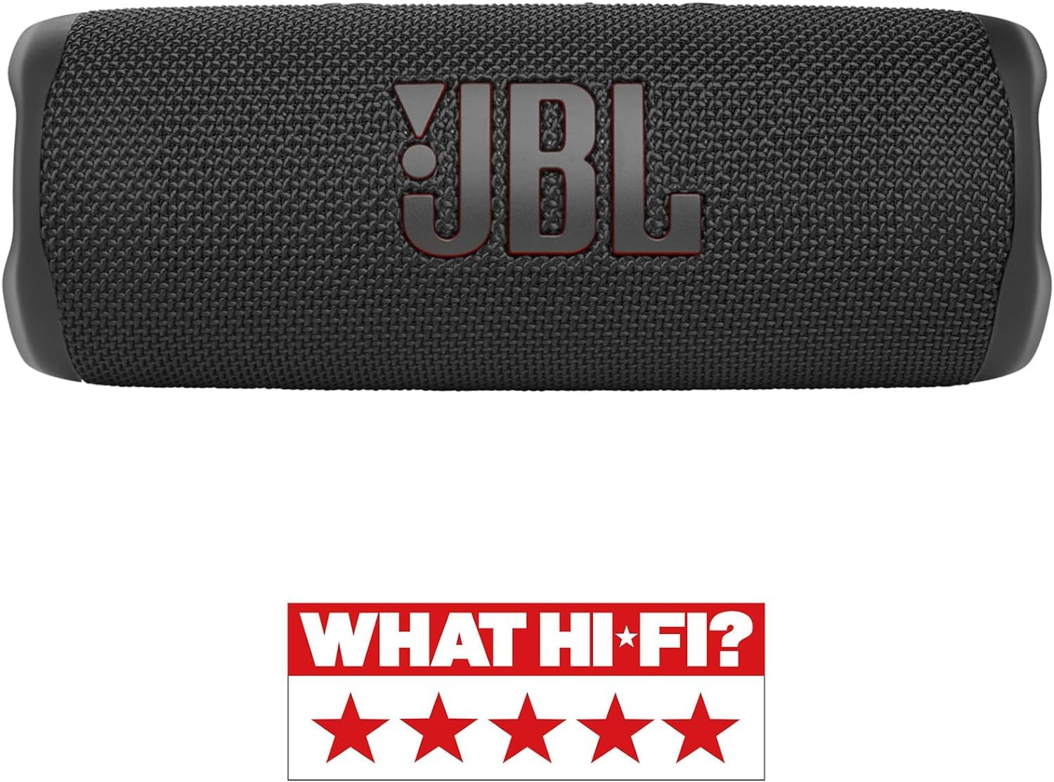 JBL Flip 6 portable speaker, black fabric grille with JBL logo on front