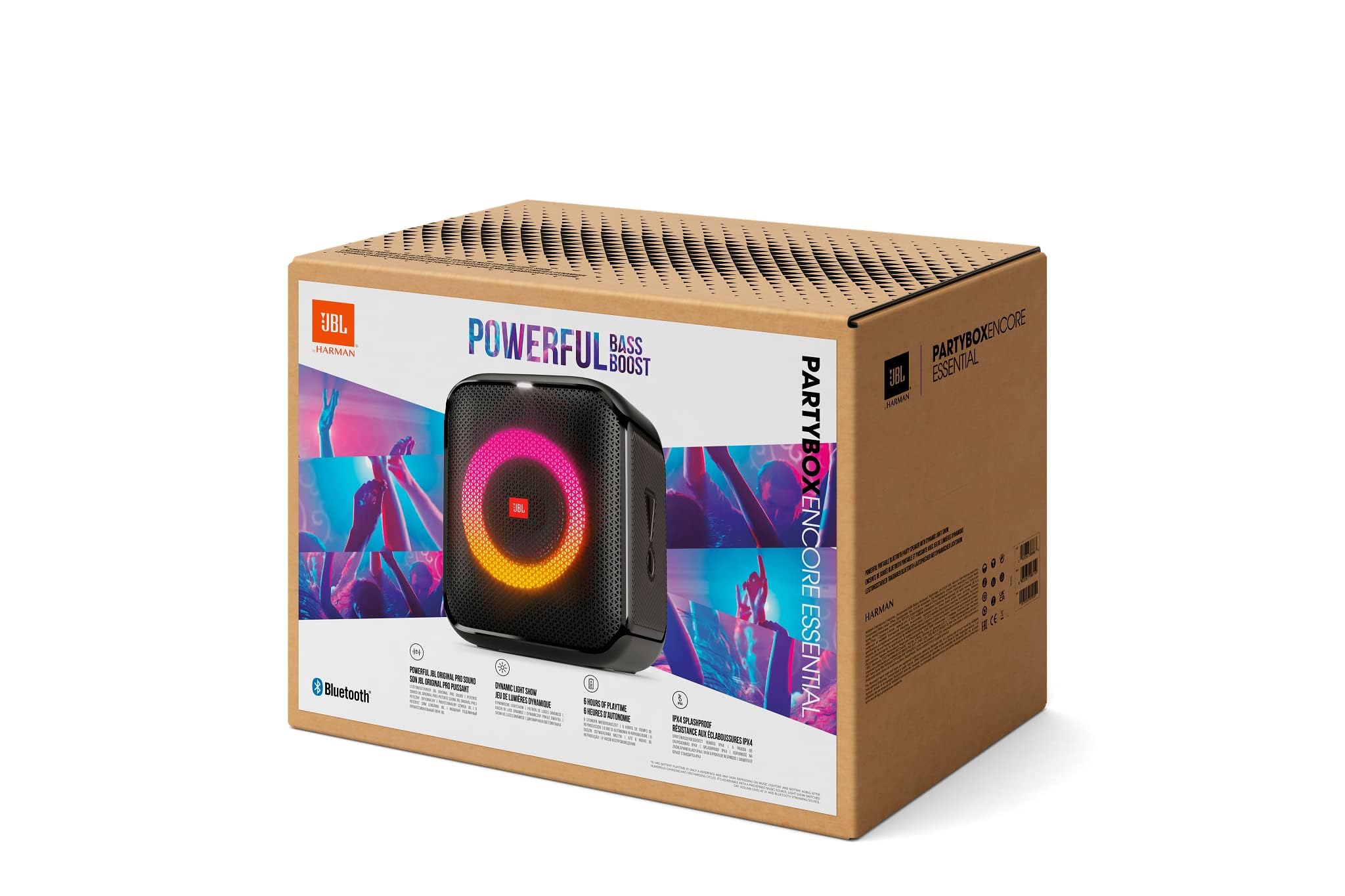 JBL PartyBox portable Bluetooth speaker retail box with Power-Fuel Boost artwork