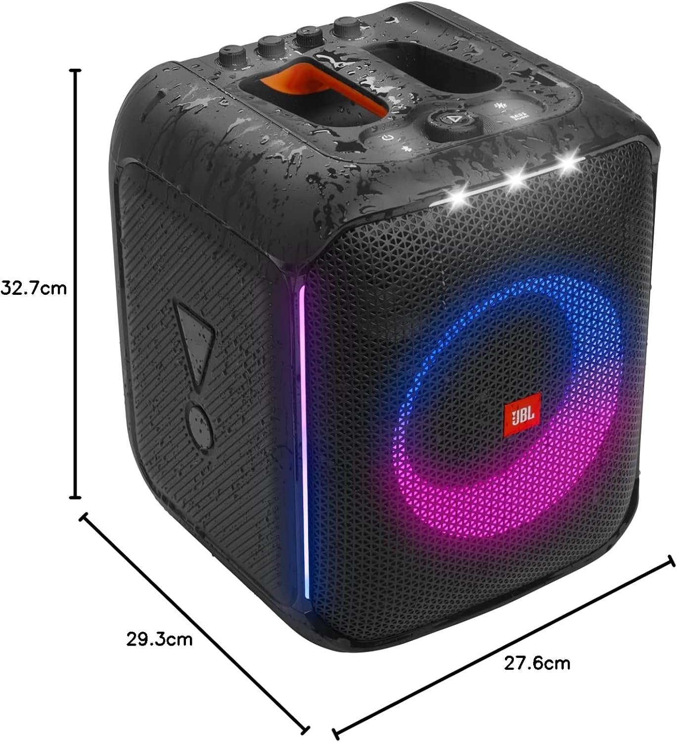 JBL portable Bluetooth speaker with multi-color LED ring and illuminated vertical bar