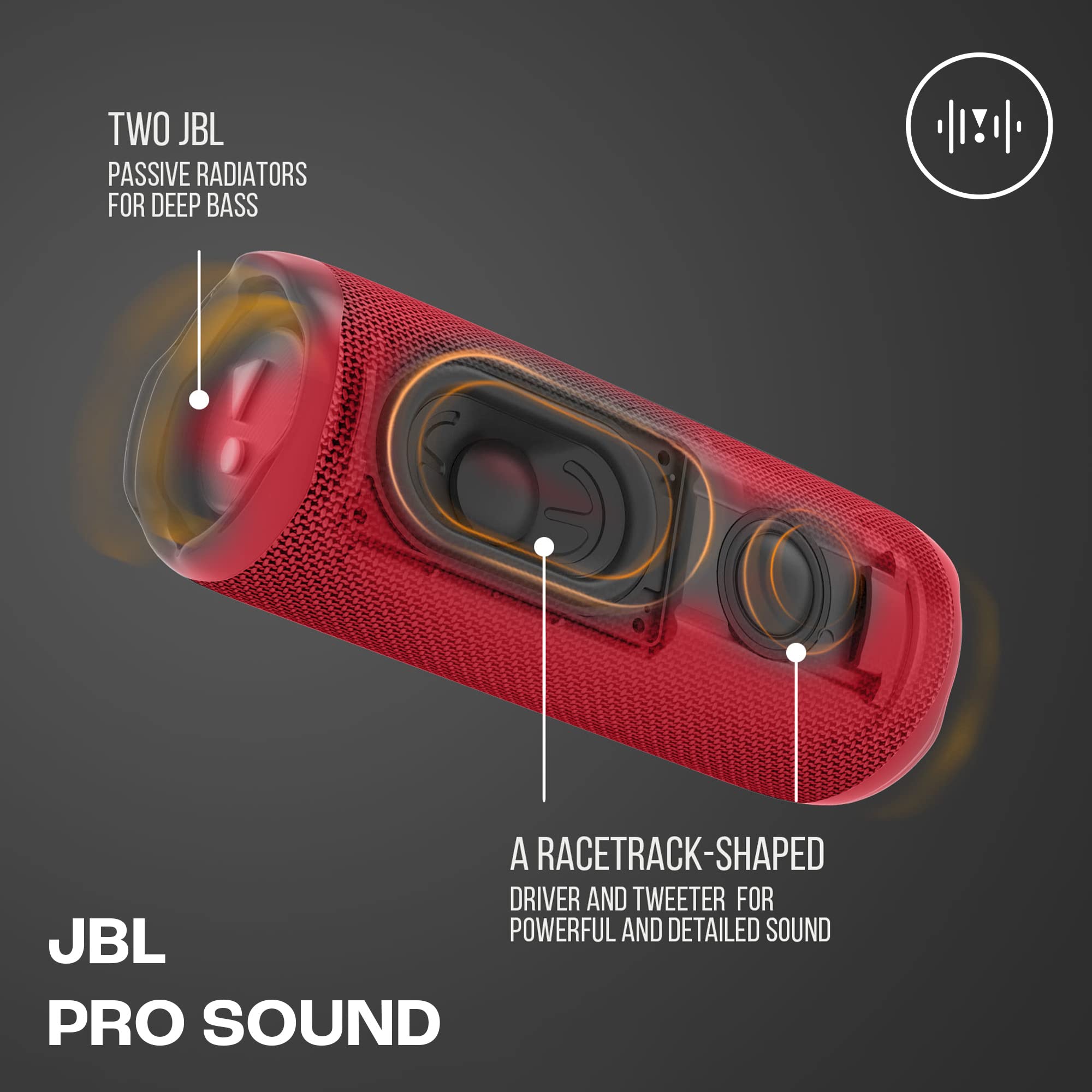 JBL Flip 6 red portable speaker cross-section showing internal drivers