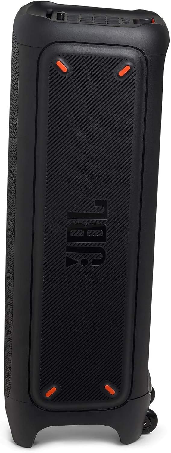 Black portable Bluetooth speaker back panel with ventilation grille and control ports