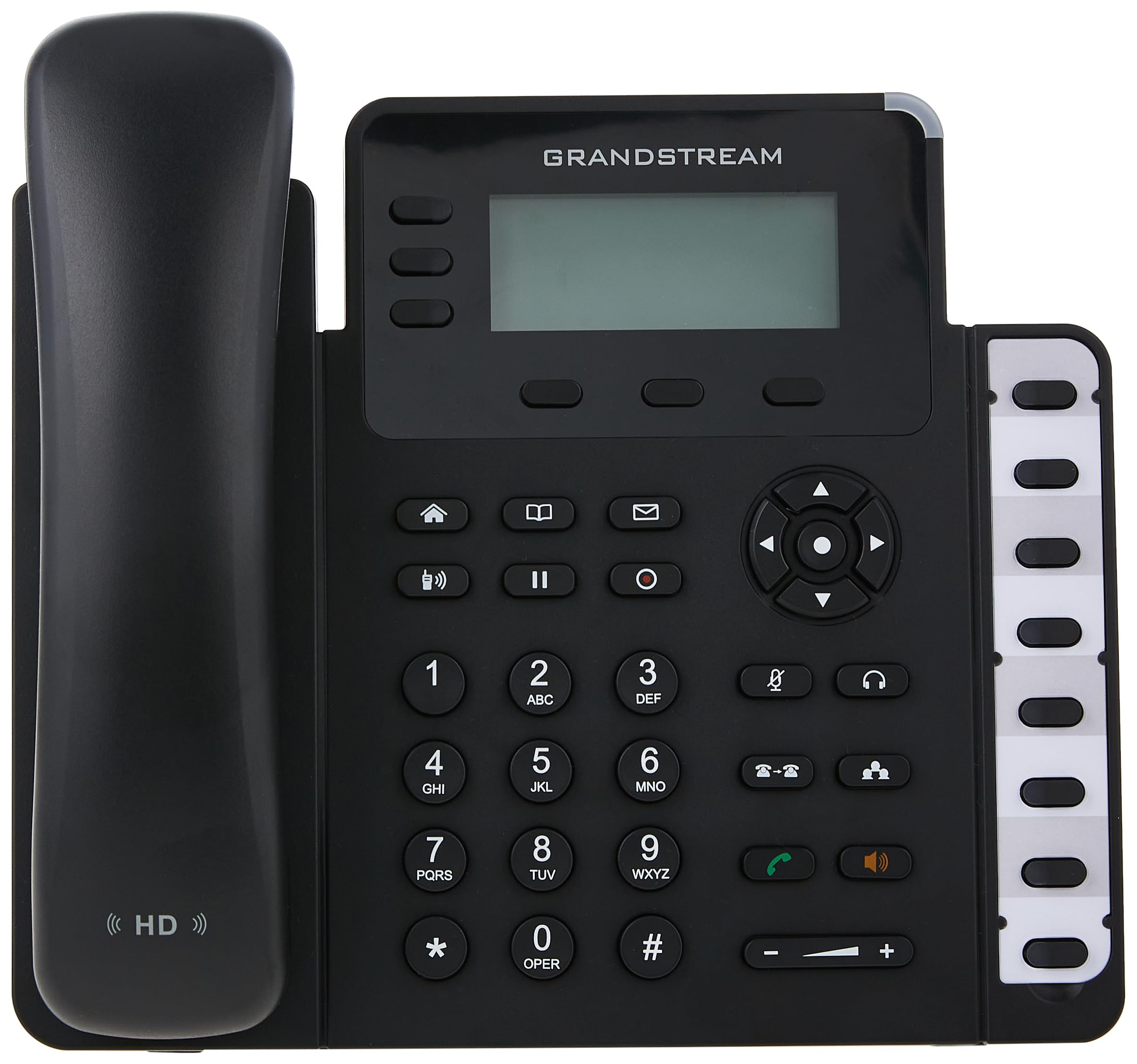 Grandstream SIP entry phone front view, LCD display and navigation keypad, black
