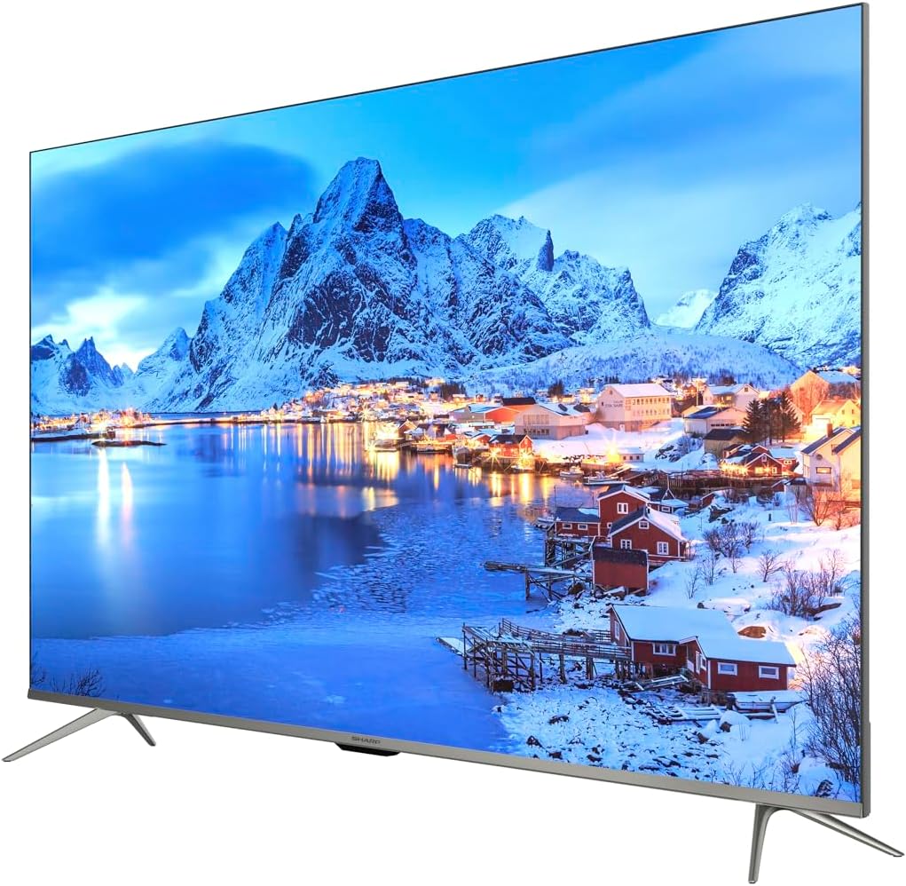 55-inch Sharp 4K smart LED TV front view with snowy landscape on screen