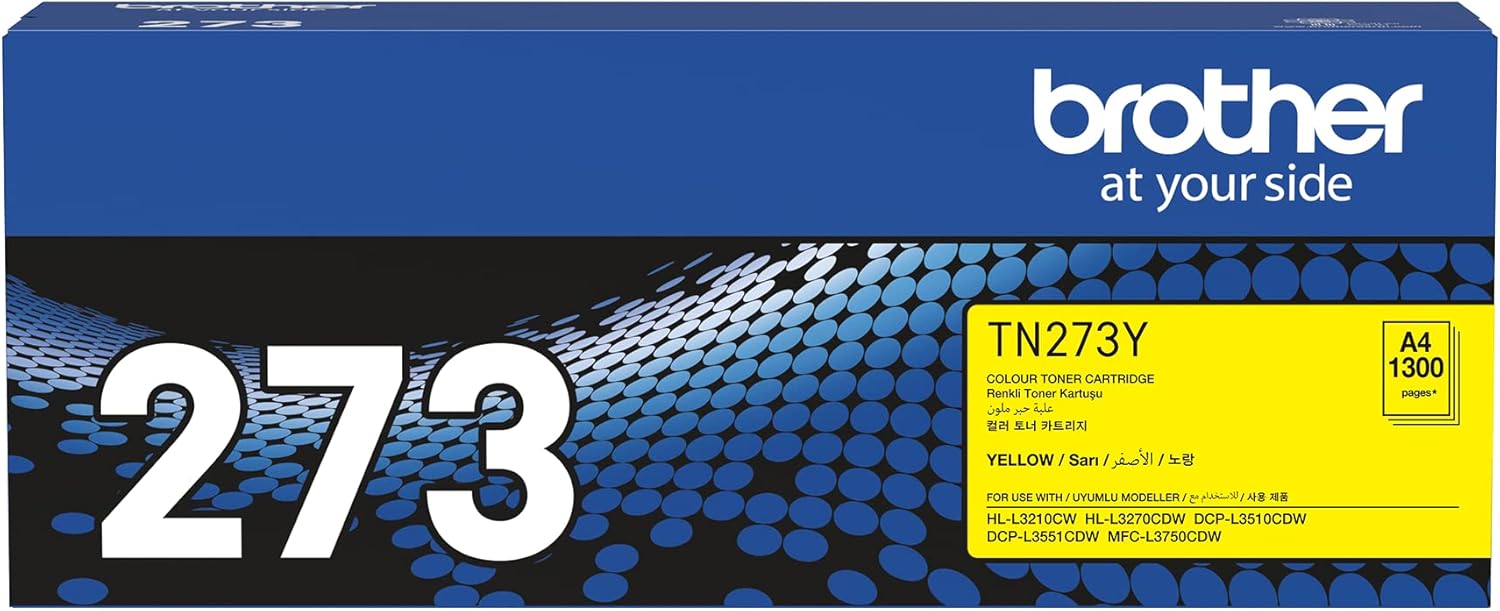 Brother TN273Y yellow toner cartridge box, A4 1300-page print label
