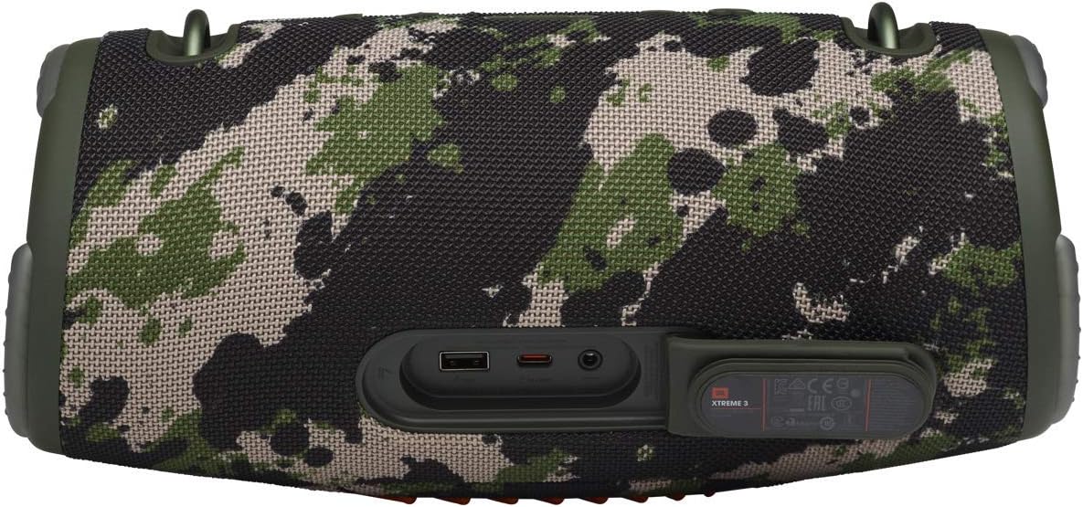 Portable waterproof Bluetooth speaker, camo back panel with charging and port covers