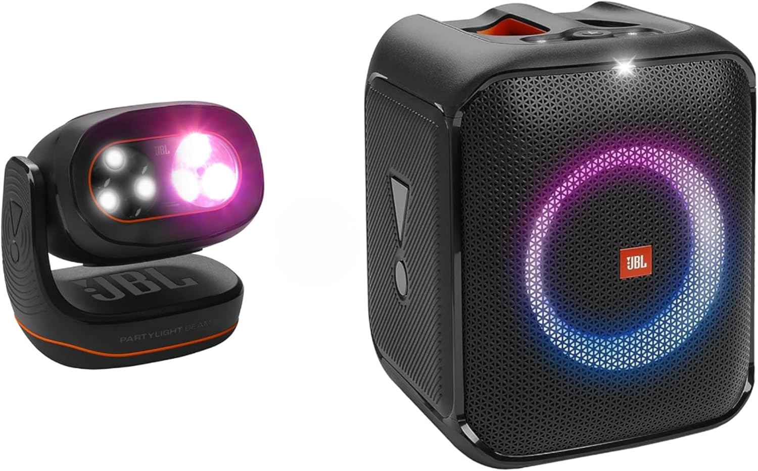 Portable Bluetooth speaker with glowing LED lights on the front speaker grille