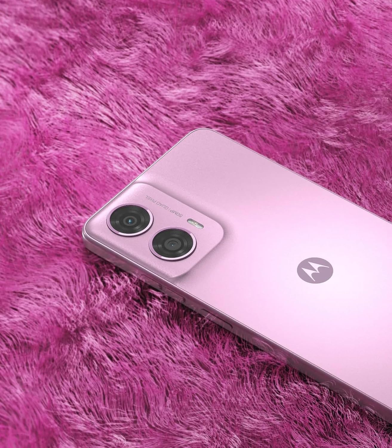 Smartphone back view in lavender with dual cameras and subtle matte finish