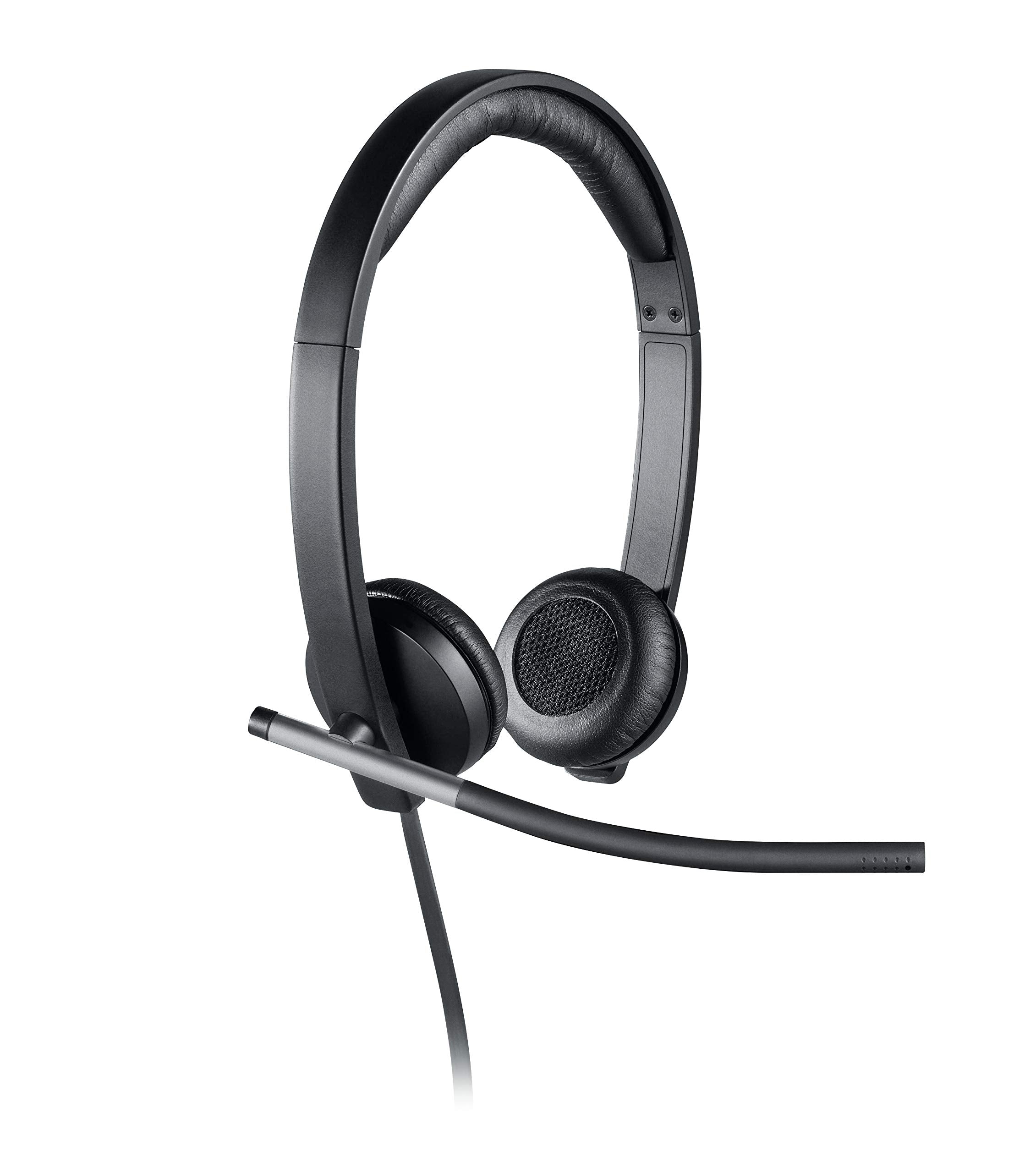 Black over-ear wired stereo headset with boom microphone