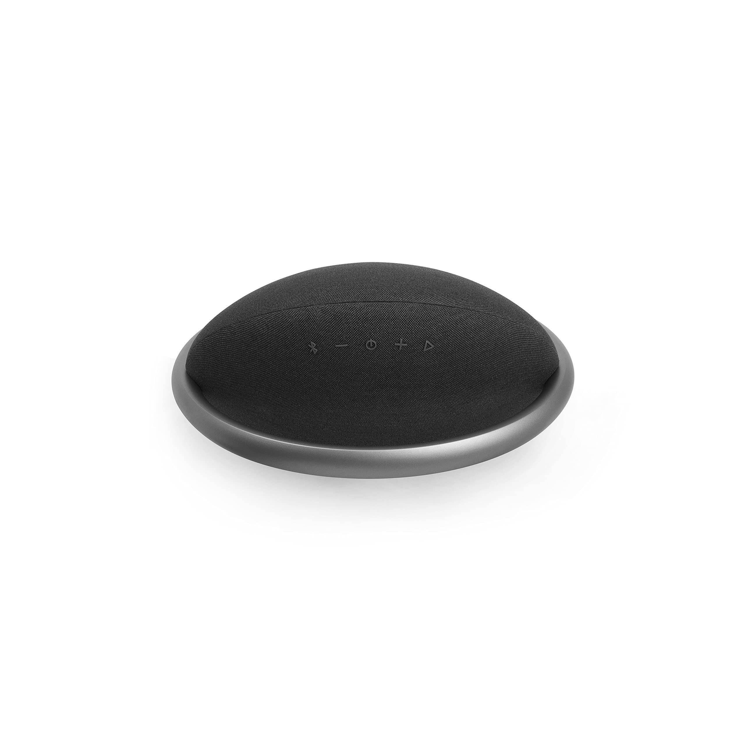 Portable Bluetooth speaker with black fabric top and subtle touch controls