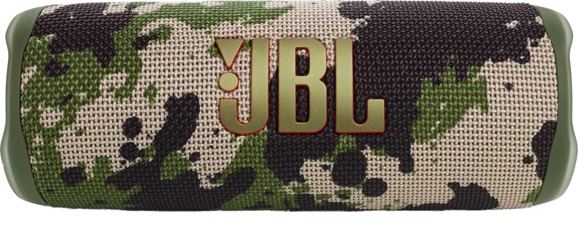 JBL Flip 6 portable waterproof speaker in camouflage fabric with end caps