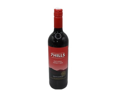 7Hills natural sweet red wine bottle, 750 ml, dark glass with red cap