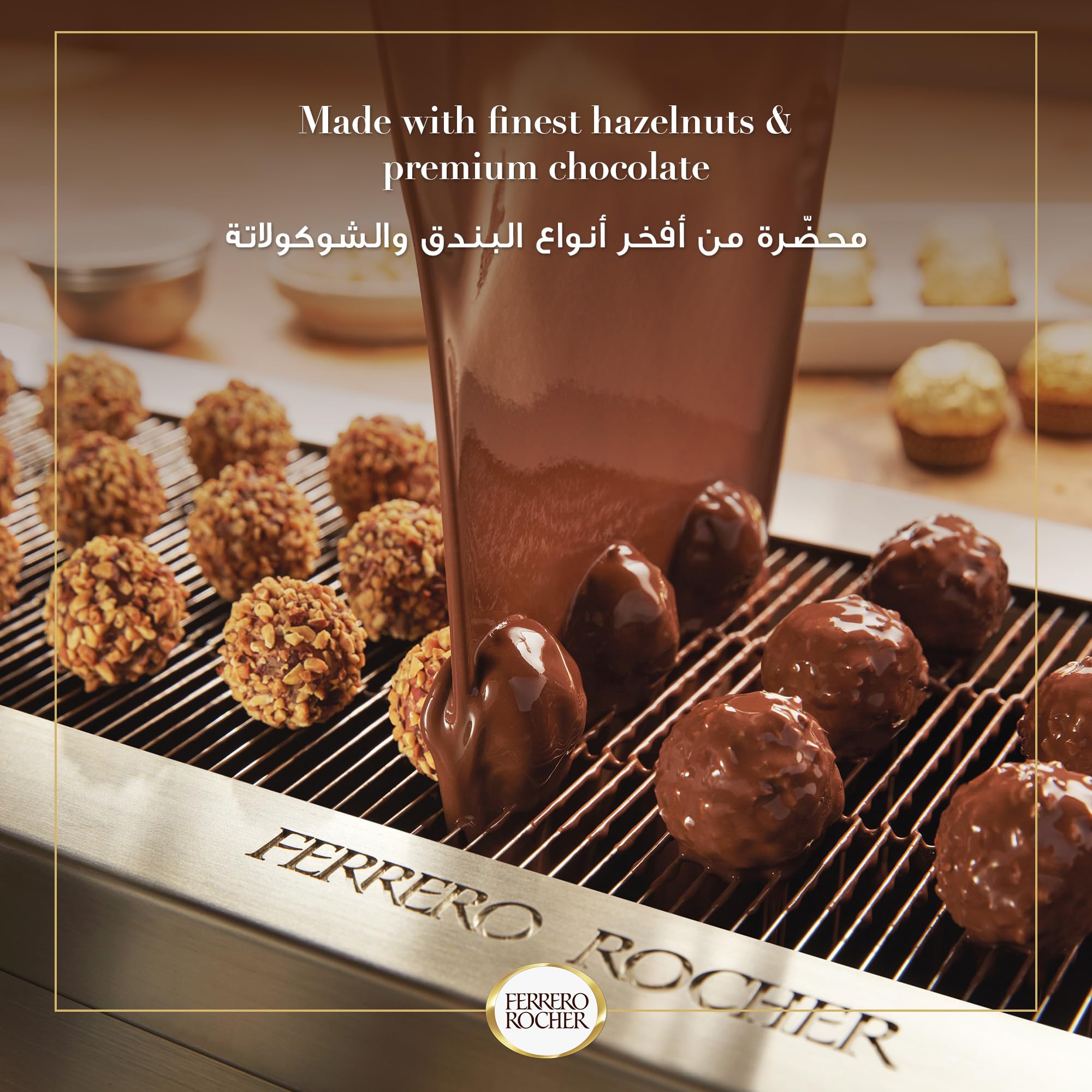 Ferrero Rocher chocolates on wire rack with chocolate-coated truffle bites