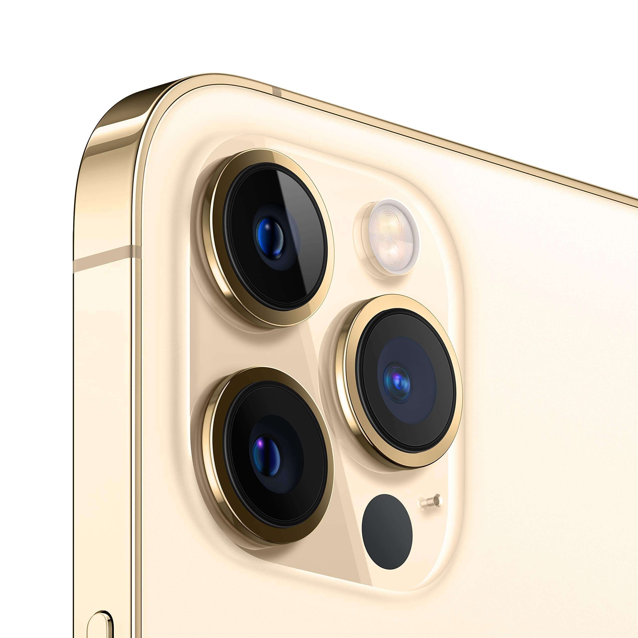 iPhone 12 Pro Max gold back close-up showing triple camera lenses and flash