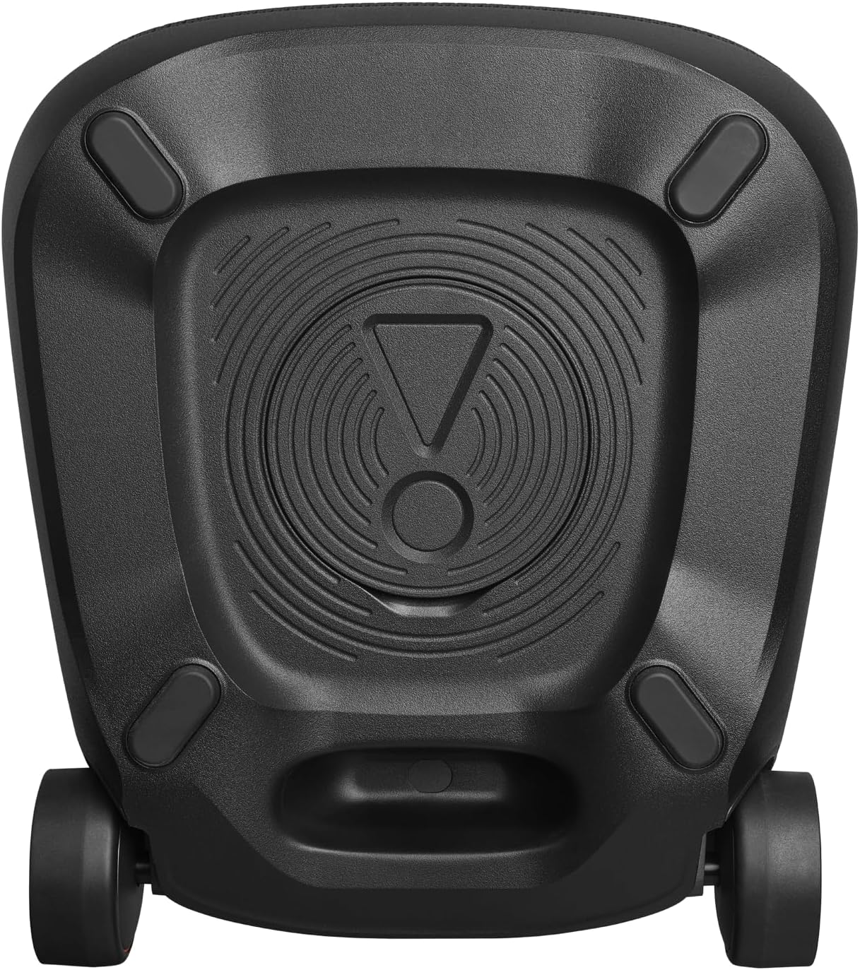 Black JBL PartyBox portable speaker with handle and front circular grille, close-up