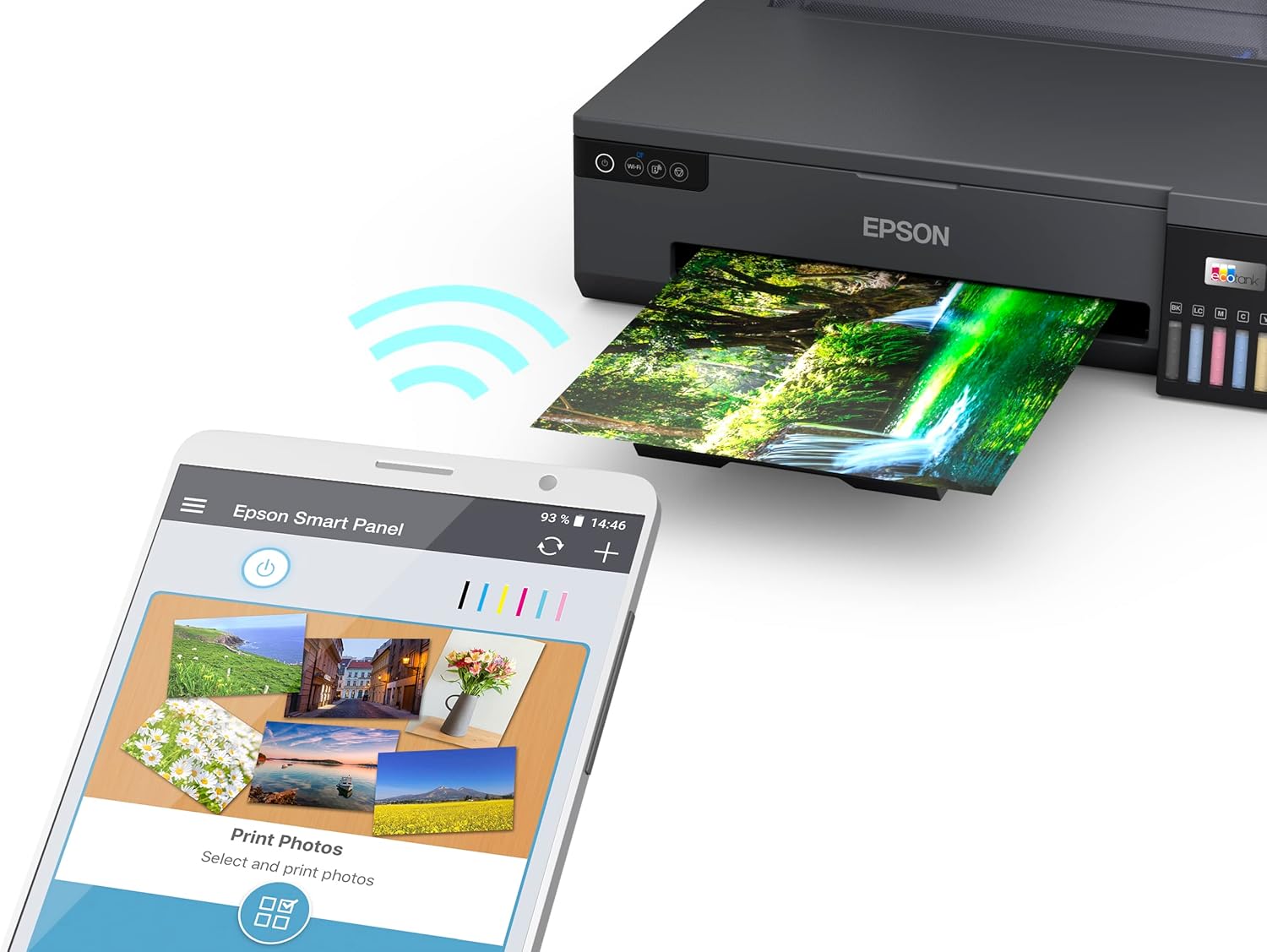 EPSON EcoTank L18050 A3 printer with wireless printing from a smartphone screen