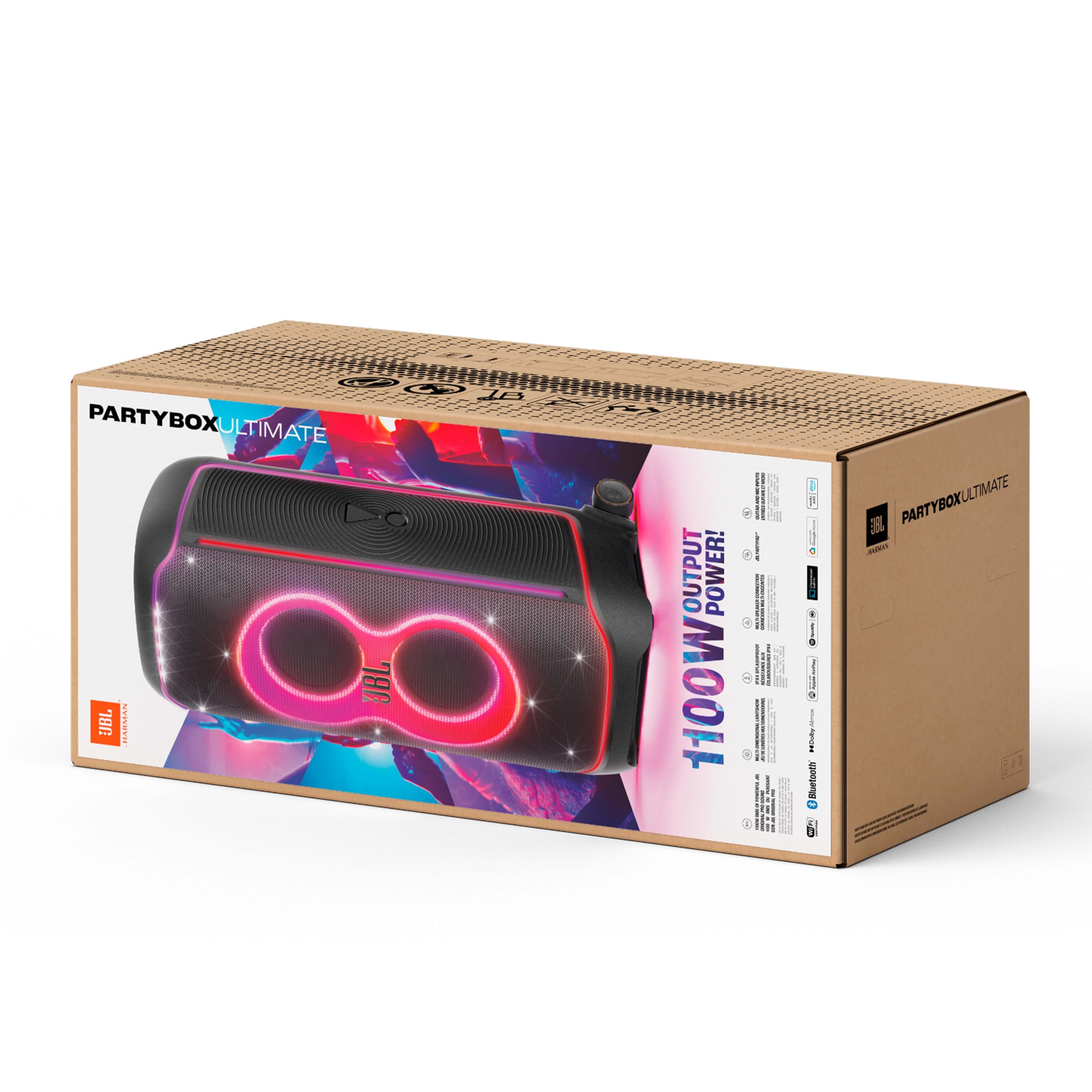 JBL PartyBox portable Bluetooth speaker box with LED rings and light bar