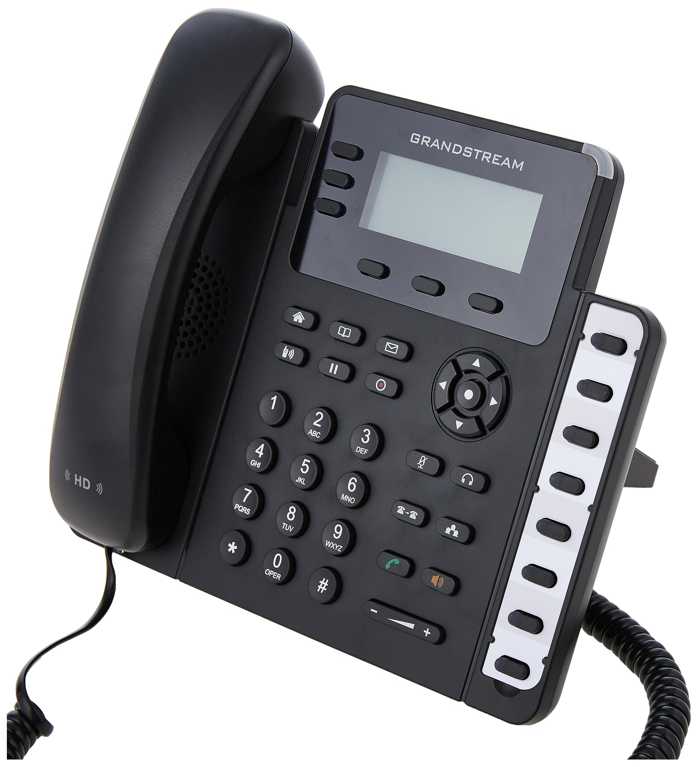 Grandstream SIP entry phone with handset off-hook, LCD and keypad, black