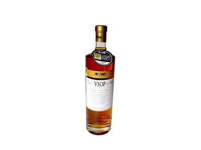 ABK6 Cognac VSOP bottle with amber liquid, black-and-gold label, gold cap