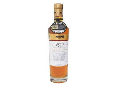 ABK6 Cognac VSOP bottle with amber liquid, large white label, gold neck seal