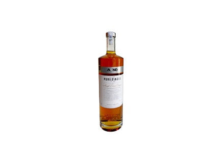 Cognac bottle with amber liquid, clear glass, ABK6 label, foil cap
