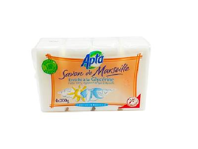 APTA glycerines soap set, 4x200g bars in white and orange plastic tray