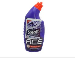 Ace toilet cleaner 1L bottle with orange spray cap; purple label